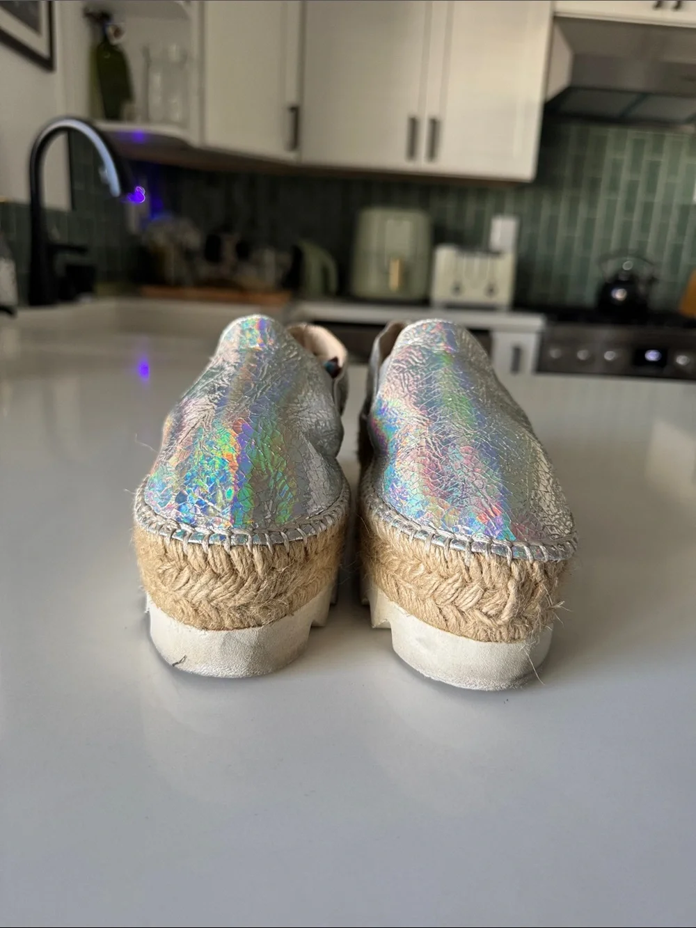 Holographic Slip-On Espadrille Platform Sneakers